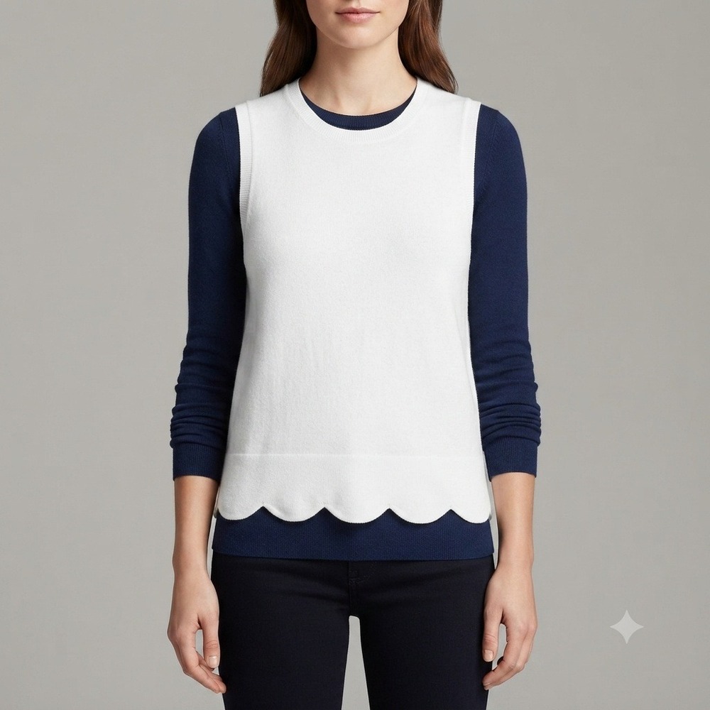 Banana Republic Sweater Vest Womens M Scalloped Hem‎ Sleeveless White Medium